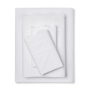 Embroidered Hem Solid Sheet Set (Twin) White - Simply Shabby Chic