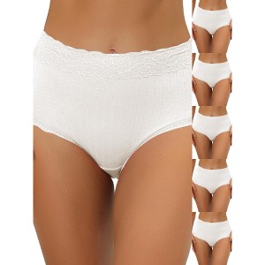 INSPIRE CHIC Women's High Waist Tummy Control Comfortable Lace Trim Ribbed Briefs 6 Packs - 1 of 4