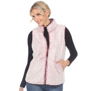 Women's Zip up High Pile Fleece Vest -White Mark - 1 of 4