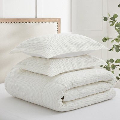 Cream Full Cotton Waffle Weave Bedspread Set
