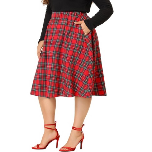 Agnes Orinda Women's Plus Size Velvet Plaid A-line Waist Skirts : Target