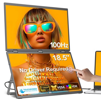 UPERFECT 18.5 inch Dual-Screen Touch Portable Monitor IPS, 100H, 1080P HDR, Gravity Sensor Auto-Rotation, USB-C & Mini HDMI, Built-in Stand & VESA