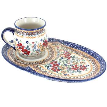 Blue Rose Polish Pottery P006-K090 Manufaktura Breakfast Plate & Bubble Mug Set