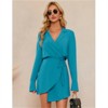 Clearlove Women's Long Sleeve V Neck Mini Wrap Dress Belted Split Business Casual Work Short Shirt Blazer Dres - 2 of 4