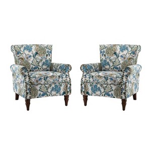 Set of 2 Araceli Traditional Wooden Upholstered Floral Armchair with Wingback and Nailhead Trim | ARTFUL LIVING DESIGN - 1 of 4