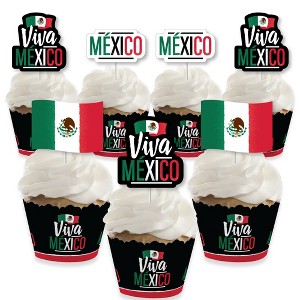 Big Dot of Happiness Viva Mexico - Cupcake Decoration - Mexican Independence Day Party Cupcake Wrappers and Treat Picks Kit - Set of 24 - 1 of 4