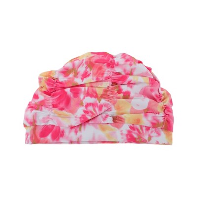 Unique Bargains Polyester Flower Pattern Swim Cap 5.91"x9.25" Pink White 1 Pc