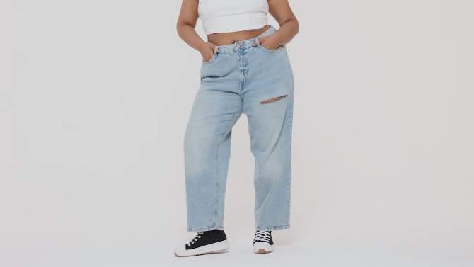 Women's High-Rise 90's Relaxed Slashed Straight Jeans - Wild Fable™ Light Wash, 5 of 13, play video