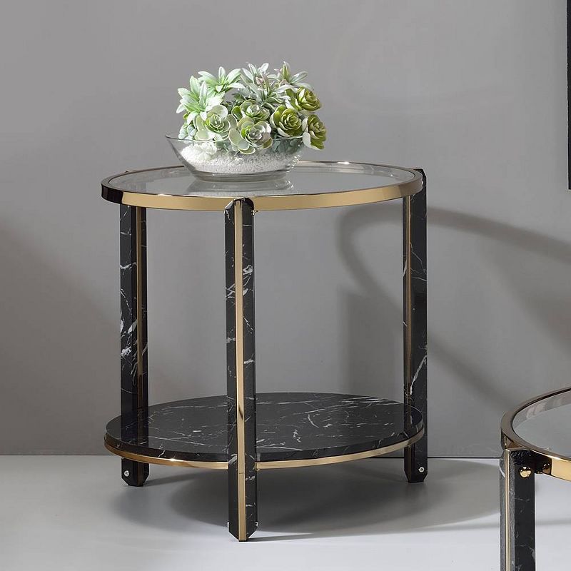 23&#34; Thistle Accent Table Clear Glass, Faux Black Marble Top and Champagne Finish - Acme Furniture, 1 of 9