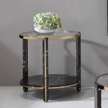 23" Thistle Accent Table Clear Glass, Faux Black Marble Top and Champagne Finish - Acme Furniture