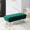 Roundhill Furniture Sira Velvet Button Tufted Bench with Gold Metal Legs, Green - 3 of 4