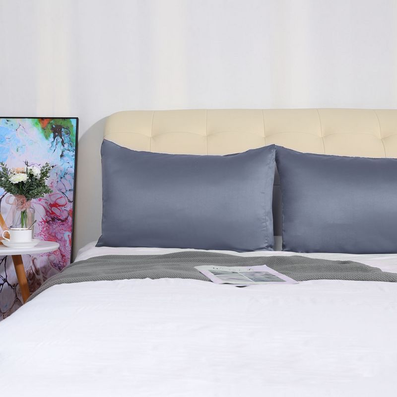 4 Pcs Queen 20"x30" Silk Satin Luxury Cooling Pillowcase Slate Gray - PiccoCasa, 4 of 7