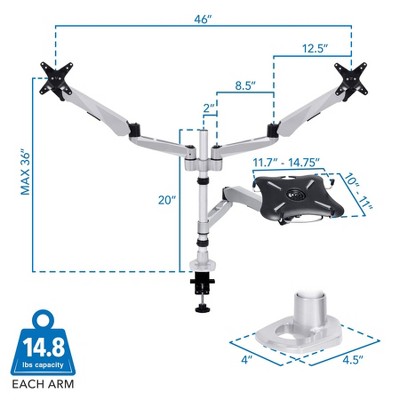 Silver and Black Adjustable Dual Monitor and Laptop Stand
