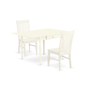 HomeStock 3-Pc Linen White Finish Solid Wood Top with Dropleaf Dining Table Set - 1 of 4