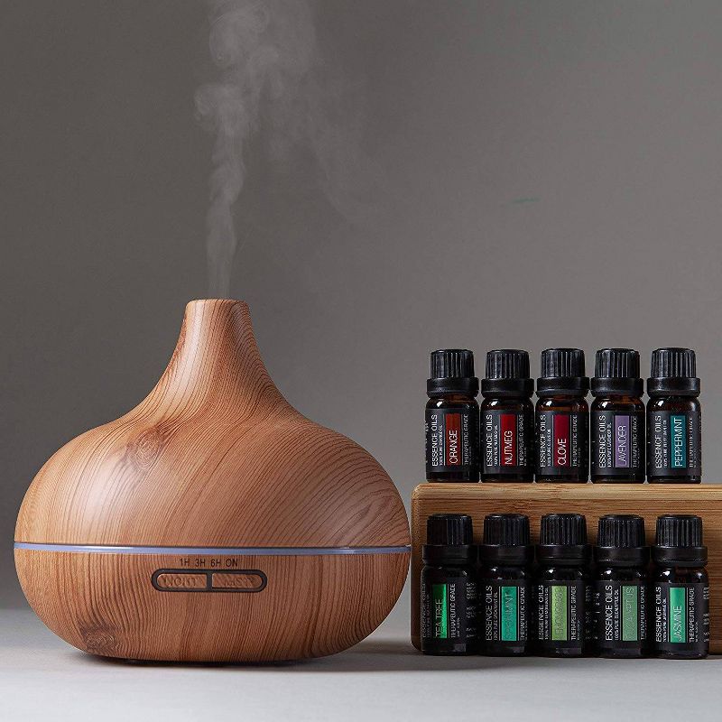 Ultimate Aromatherapy Diffuser Set 10 Essential Oils with Stand Light Wood - Pure Daily Care, 2 of 9