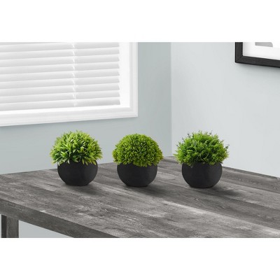NicBex Set of 3 5" Tall Mini Artificial Plant  in Black Pot Lifelike Decorative Globes for living room, entryway or Office, Green