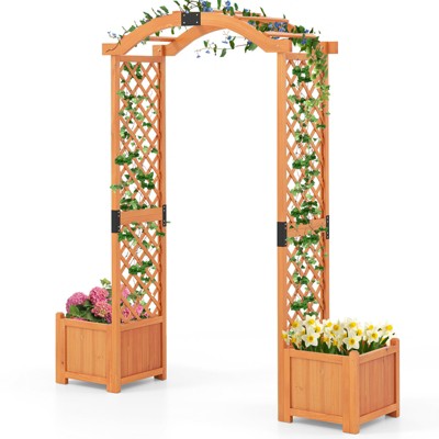 Tangkula 79" Tall Archway Trellis for Climbing Plants Vegetables w/ Planter Boxes