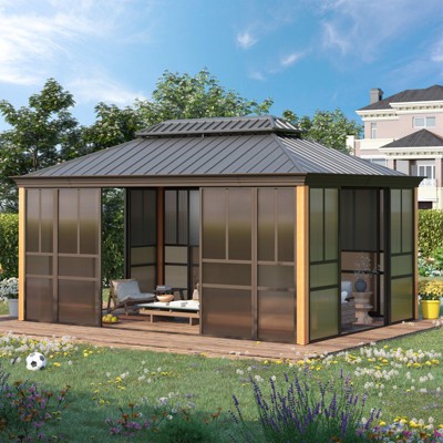 EROMMY 20 Ft. W X 12 Ft. D Outdoor Hardtop Gazebo, Double Top Galvanized Steel Roof Aluminum Sunroom