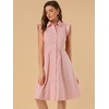 Allegra K Women's Cotton Ruffled Cap Sleeve Tie Waist Button Casual Office Shirt Dress - 3 of 4