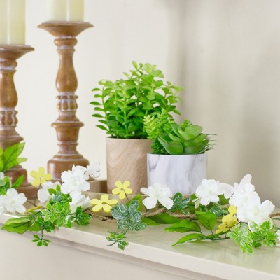 Spring Elegance 4' White and Yellow Floral Pine Garland