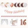 EpiqueOne 41-Piece Rose Gold Sweet 16 Birthday Decoration for Girls -Includes Happy Birthday Banner, Cake Topper, Tissue Pom Poms - 3 of 4