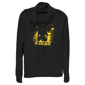Juniors Womens Pokemon Pikachu Mural Cowl Neck Sweatshirt - 1 of 4