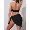 INSPIRE CHIC Women's Rope Circle Halter Ribbed Bikini Sets, Triangle Bottoms Side Tie Cover Up Swimwear Bathing Suits 1 Set - 3 of 4