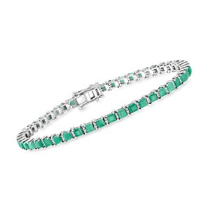 Ross-Simons 5.00 ct. t.w. Emerald and .30 ct. t.w. Diamond Tennis Bracelet in Sterling Silver Size 8 - 1 of 3