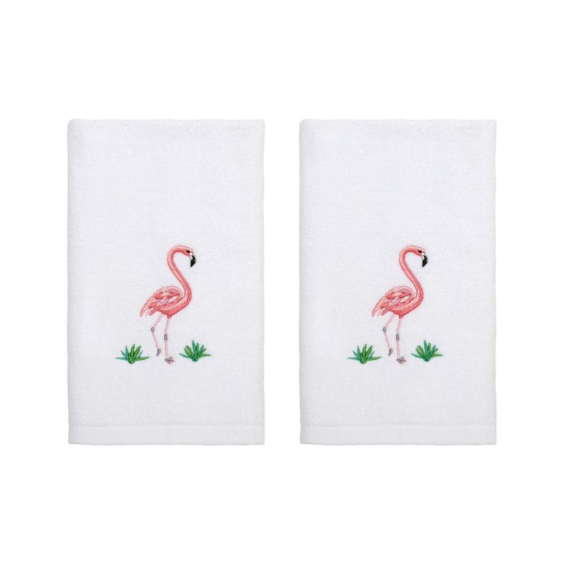 Avanti Linens Flamingo Paradise Fingertip Towel 2 Pack - White Optic, 1 of 4