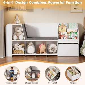 PAKASEPT 70.9” Kids Reading Nook with Cushioned Toy Storage Bench and Chalkboard, Bookshelf, Toy Organizer for Boys & Girls - 1 of 4