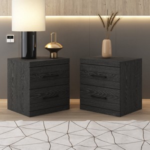 Galano Hamsper 2-Drawer Bedside Table Cabinet Nightstand w/Drawers Storage (20.3 in. × 16.3 in. × 18.9 in.) in Dusty Gray Oak, Knotty Oak, Dark Gray Oak (Set of 2) - 1 of 4