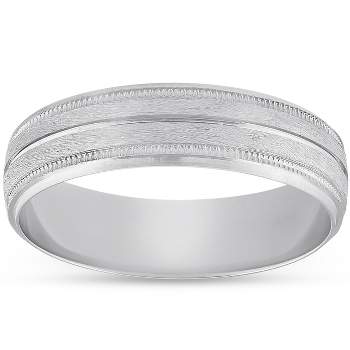 Pompeii3 Platinum 5mm Brushed Ring Mens Hand Carved Wedding Band