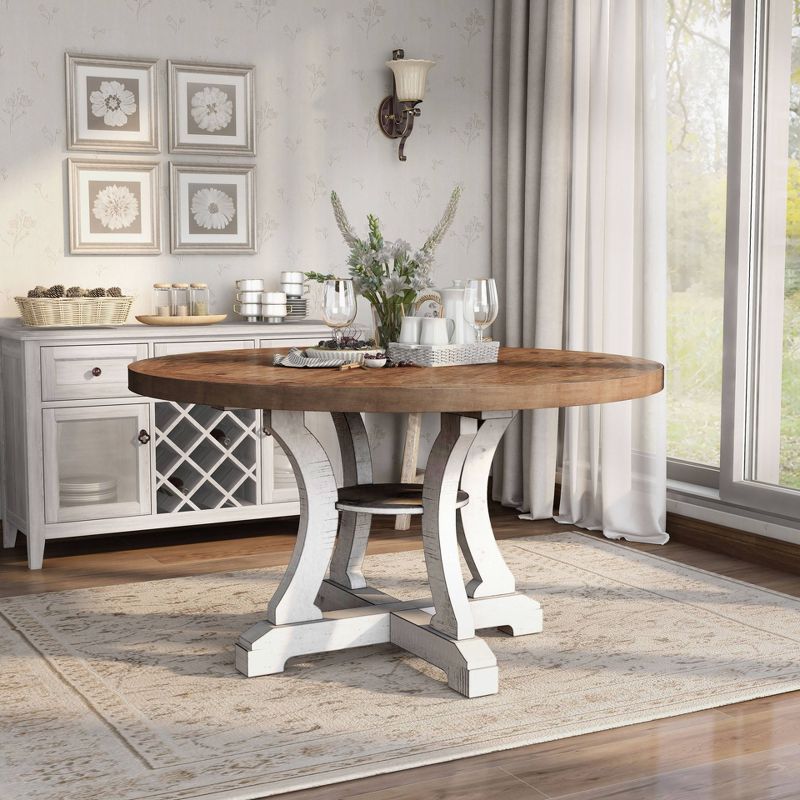 7pc Lexin Rustic Round Dining Table Set Distressed White/ Distressed Dark Oak - miBasics, 4 of 16