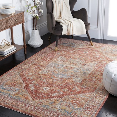 Valencia Rust and Beige Blue Hand-Knotted Synthetic Area Rug 4' x 6'
