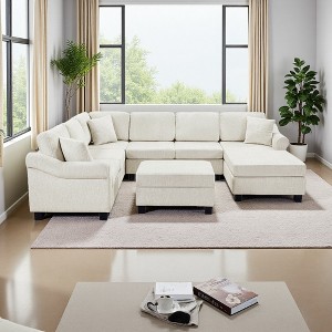 111.8" Chenille U-Shaped Sectional Sofa with Storage Ottoman - 1 of 4