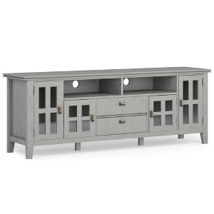 72" Solid Wood TV Media Stand with Handcrafted Finish, Cord Management, and Tempered Glass Doors for Living Room and Bedroom - 1 of 4