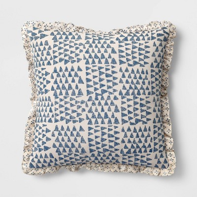 Square Bird in Nature Pillow with Printed Reverse and Ruffle Trim neutral - Threshold™