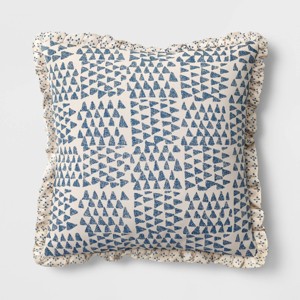 Square Bird in Nature Pillow with Printed Reverse and Ruffle Trim neutral - Threshold™ - 1 of 4