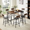 CIPACHO Pub High Dining Table 7 Piece Set, Industrial Style Pub Table, 6 PU Leather Bar Chairs Rustic Brown, 47.2″L x 23.6"W x 35.4"H - 3 of 4