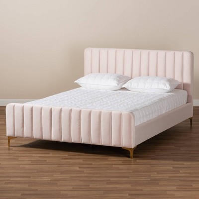 Luxurious Nami King-Sized Velvet Upholstered Bed with Gold Metal Legs