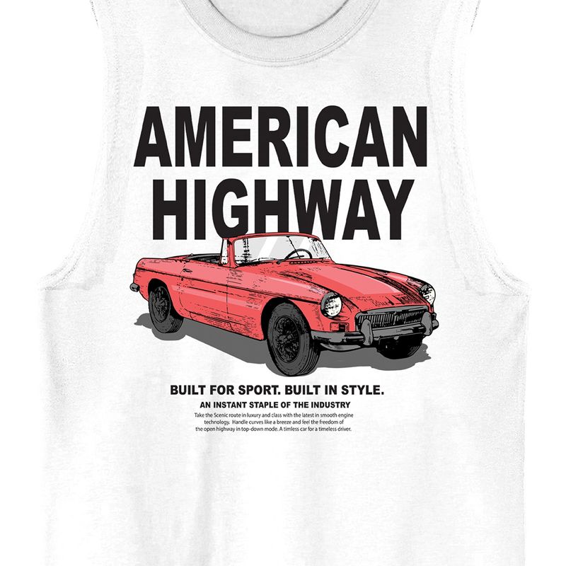 Car Fanatic American Highway Crew Neck Sleeveless Men's White Tank Top, 2 of 4