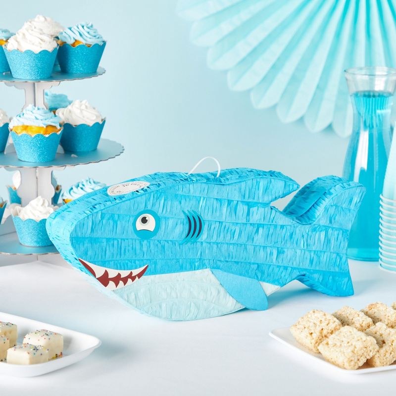 Blue Panda Shark Pinata, Ocean-Themed Fish Pinata, Shark Birthday Decorations, Under the Sea Party Decor (Small, 16.5x3.2x7 In), 2 of 9