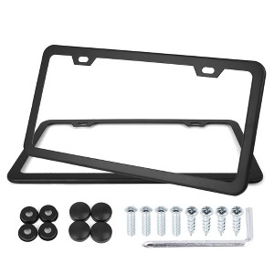 Unique Bargains 2 Hole Stainless Steel Front Rear License Plate Frame w Screw Cap - Black 2pcs - 1 of 4