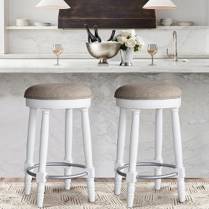Kumasinova 26"H Vintage Bar Stools Set of 2,360°Swivel Rubberwood Stools for Kitchen Island&Dining Room,Stylish Upholstered Accent Stools - 1 of 4