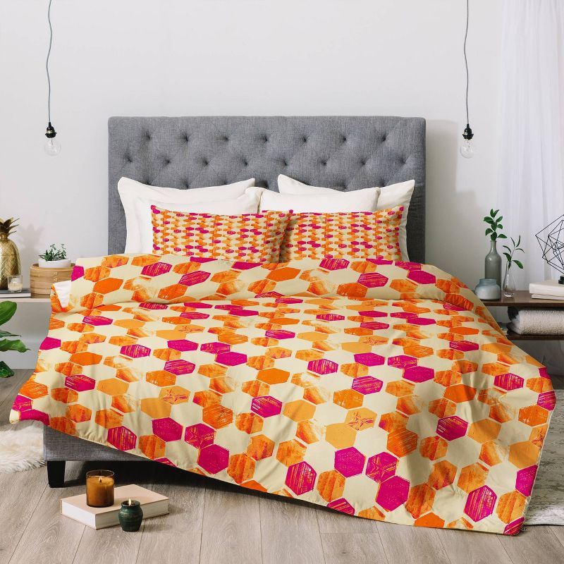 Queen/Full Pattern State Hex Geometric Comforter Set Orange - Deny Designs, 3 of 8