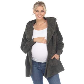 Maternity Plush Hooded Cardigan with Pockets