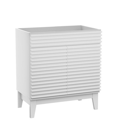 ROOMTEC 24 in. Bathroom Vanity, Mid-Century Cabinet with 2 Soft-Close Doors, Freestanding, Wood Grain Laminate, Walnut (Sink Not Included)