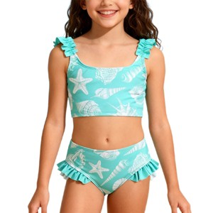 Arshiner Bikiniset voor meisjes, 3-delig, met stropdas aan de voorkant en rok, badpak voor meisjes van 5-14 jaar, Roze, 13-14 jaar