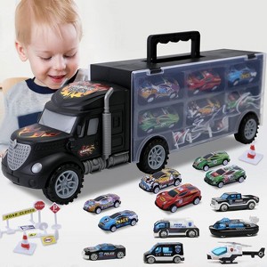 Large Transport Carrier Truck Set - 12 Die-Cast Vehicles for Kids Ages 3-7, Ideal Holiday Gift - 1 of 4