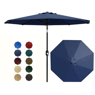 10FT Outdoor Patio Umbrella with 8 Sturdy Ribs, Table Umbrella with Push Button Tilt and Crank, UV Protection Waterproof (Blue)
